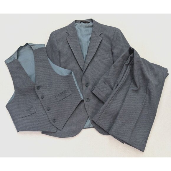 Vintage Boy's 3-Piece Suit Botany 500 Blue-Gray Pinstripe Size 36 Pants 30x24.5